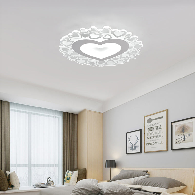 Heart Shaped Flush Mount Light Simple Acrylic LED White Ceiling Flush Mount for Bedroom in White, 18"/23.5" Dia White Clearhalo 'Ceiling Lights' 'Close To Ceiling Lights' 'Close to ceiling' 'Flush mount' Lighting' 150588