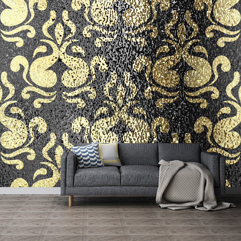 Foil Damask Print Mural Decal Retro Style Semi-Gloss Wall Decoration for Living Room Navy Clearhalo 'Wall Decor' 'Wall Mural' 1505883