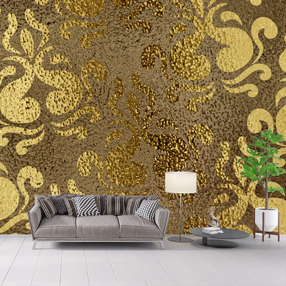 Foil Damask Print Mural Decal Retro Style Semi-Gloss Wall Decoration for Living Room Gold Clearhalo 'Wall Decor' 'Wall Mural' 1505888