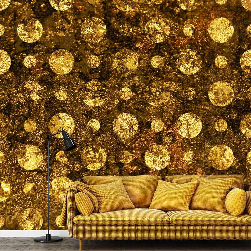 Large Polka Dots Wallpaper Mural for Home Foil Wall Art in Bright Color, Waterproof Gold Clearhalo 'Wall Decor' 'Wall Mural' 1505898