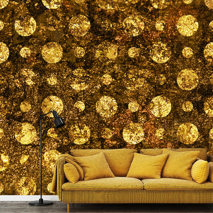 Large Polka Dots Wallpaper Mural for Home Foil Wall Art in Bright Color, Waterproof Gold Clearhalo 'Wall Decor' 'Wall Mural' 1505898