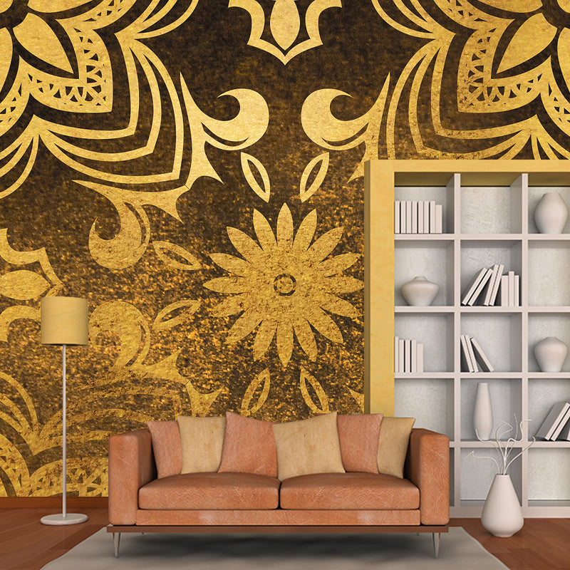 Vintage Foil Paper-Cut Flower Mural Dark Color Waterproofing Wall Decor for Bedroom Yellow Clearhalo 'Wall Decor' 'Wall Mural' 1505903