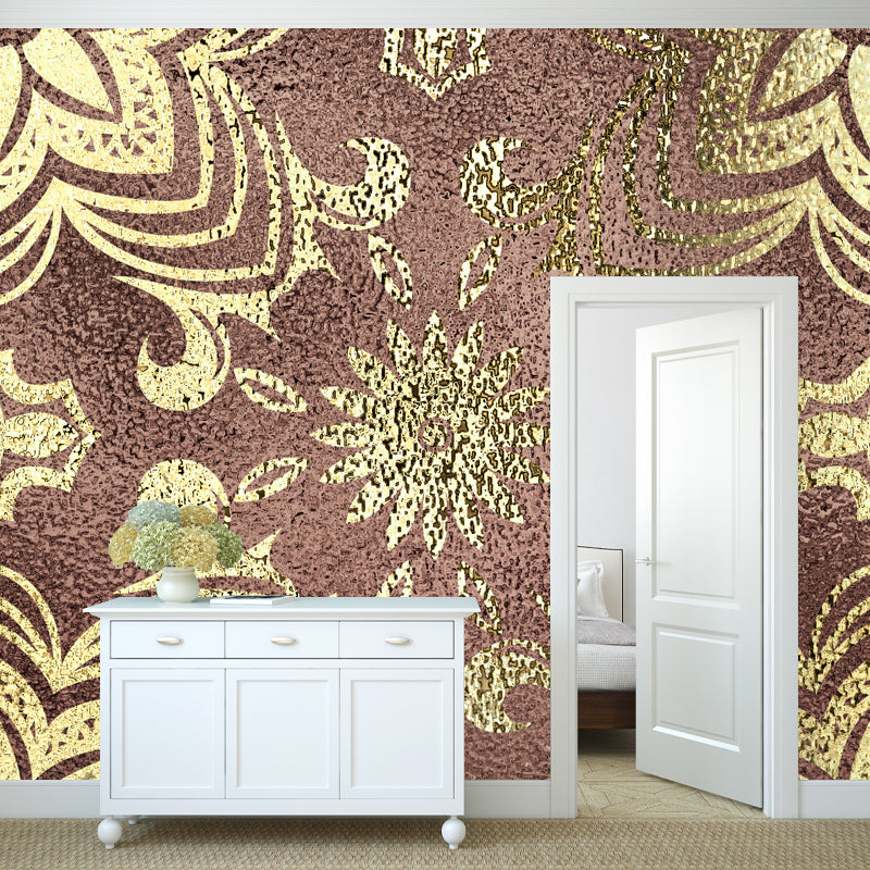 Vintage Foil Paper-Cut Flower Mural Dark Color Waterproofing Wall Decor for Bedroom Brown Clearhalo 'Wall Decor' 'Wall Mural' 1505908