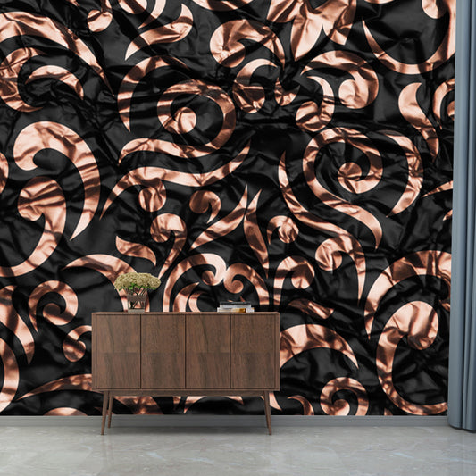 Dark Color Scrolls Foil Mural Stain-Resistant Nostalgic Living Room Wall Covering Clearhalo 'Wall Decor' 'Wall Mural' 1505914