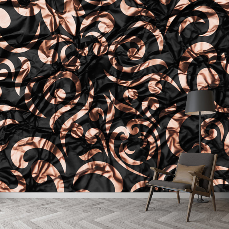 Dark Color Scrolls Foil Mural Stain-Resistant Nostalgic Living Room Wall Covering Clearhalo 'Wall Decor' 'Wall Mural' 1505915
