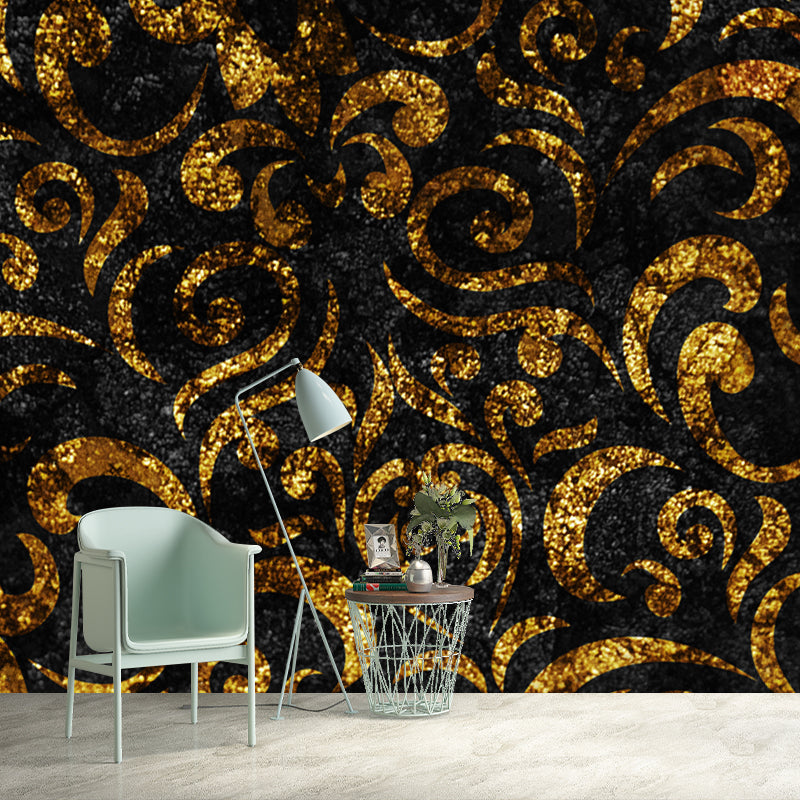 Dark Color Scrolls Foil Mural Stain-Resistant Nostalgic Living Room Wall Covering Clearhalo 'Wall Decor' 'Wall Mural' 1505919