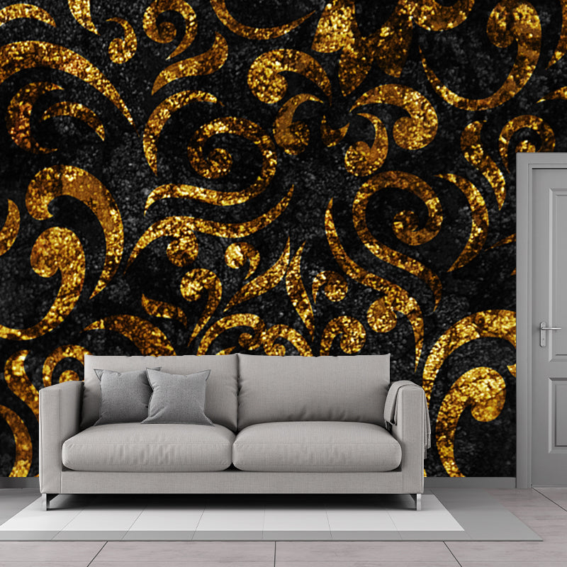 Dark Color Scrolls Foil Mural Stain-Resistant Nostalgic Living Room Wall Covering Clearhalo 'Wall Decor' 'Wall Mural' 1505920