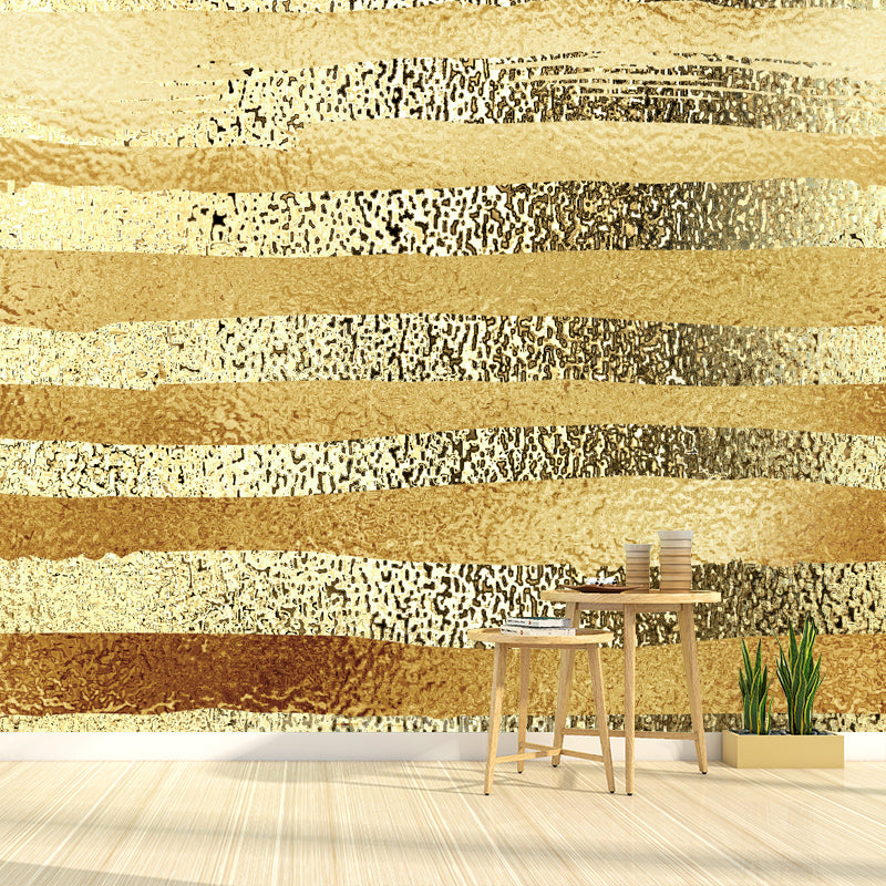 Illustration Foil Stripe Wallpaper Mural for Accent Wall, Dark Color, Made to Measure Gold Clearhalo 'Wall Decor' 'Wall Mural' 1505923