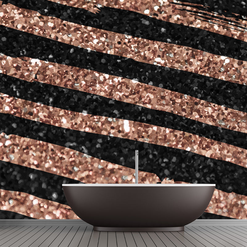 Illustration Foil Stripe Wallpaper Mural for Accent Wall, Dark Color, Made to Measure Clearhalo 'Wall Decor' 'Wall Mural' 1505929