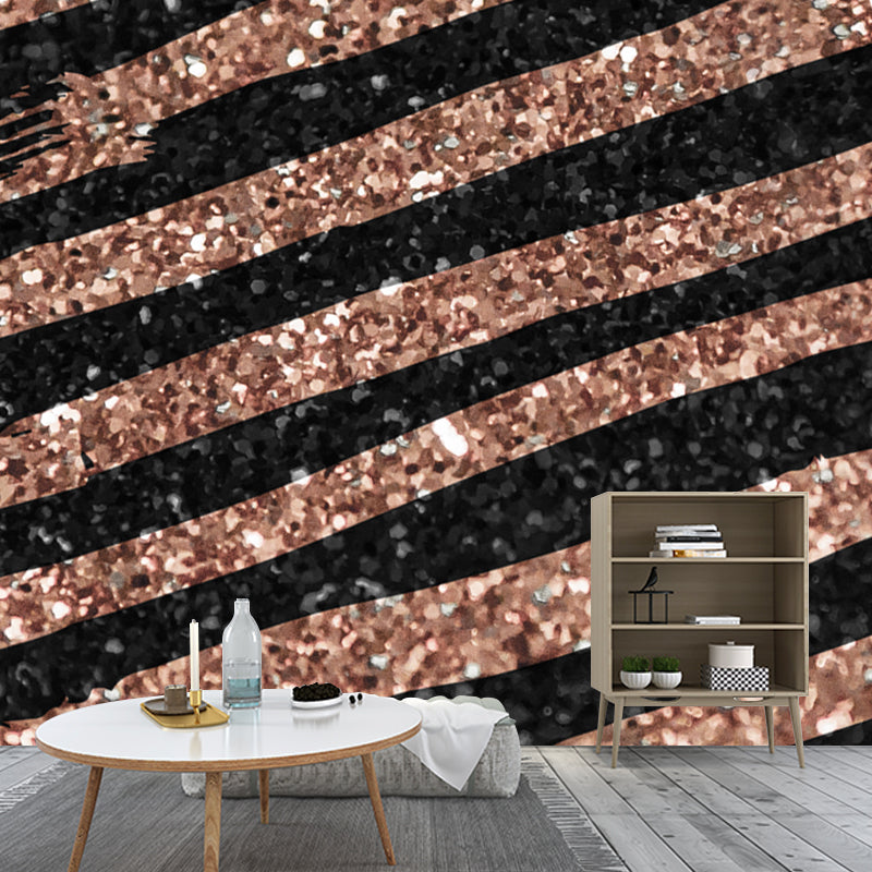 Illustration Foil Stripe Wallpaper Mural for Accent Wall, Dark Color, Made to Measure Clearhalo 'Wall Decor' 'Wall Mural' 1505930