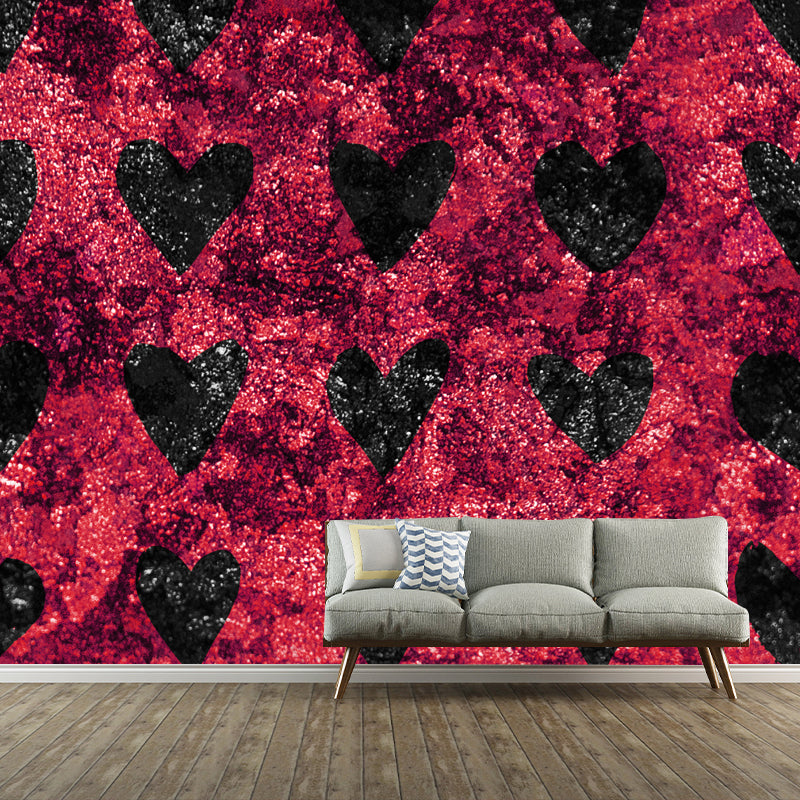 Modern Loving Heart Print Mural Soft-Color Foil Wall Decoration for Girls Bedroom Pink Clearhalo 'Wall Decor' 'Wall Mural' 1505943