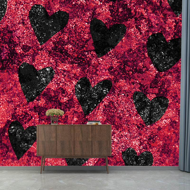 Modern Loving Heart Print Mural Soft-Color Foil Wall Decoration for Girls Bedroom Clearhalo 'Wall Decor' 'Wall Mural' 1505944