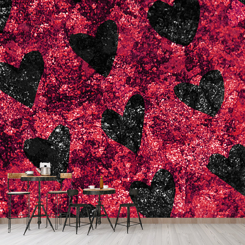 Modern Loving Heart Print Mural Soft-Color Foil Wall Decoration for Girls Bedroom Clearhalo 'Wall Decor' 'Wall Mural' 1505945