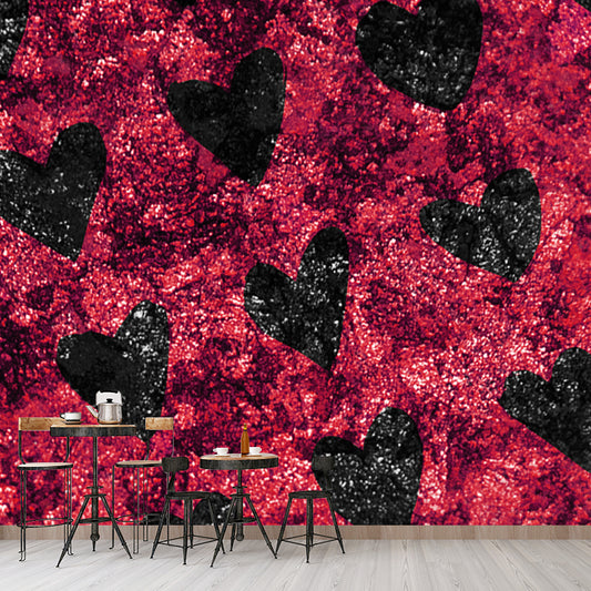 Modern Loving Heart Print Mural Soft-Color Foil Wall Decoration for Girls Bedroom Clearhalo 'Wall Decor' 'Wall Mural' 1505945