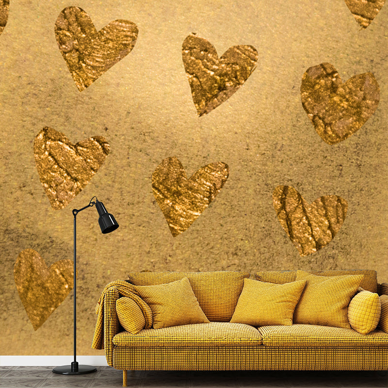 Modern Loving Heart Print Mural Soft-Color Foil Wall Decoration for Girls Bedroom Gold Clearhalo 'Wall Decor' 'Wall Mural' 1505948