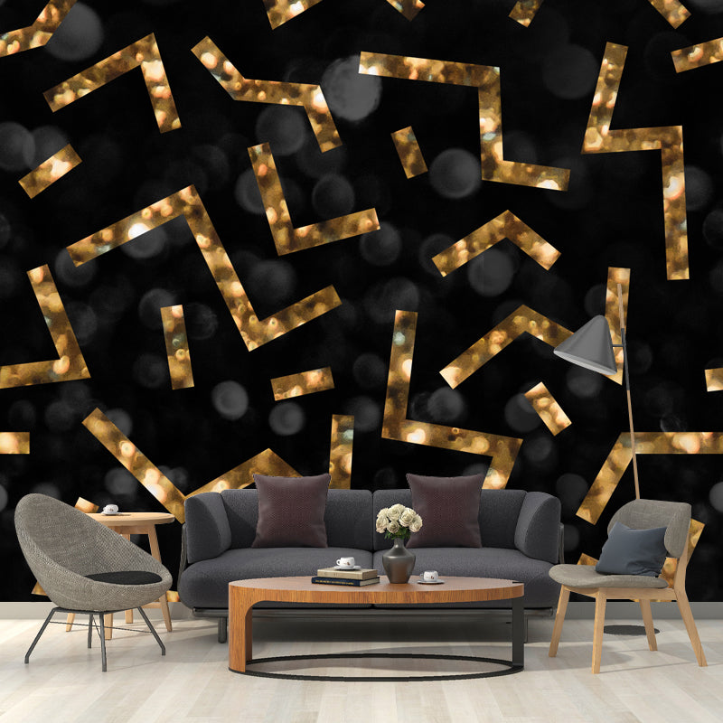 Huge Maze Lines Foil Mural Dark Color Non-Woven Material Wall Covering, Washable, Custom Made Gold Clearhalo 'Wall Decor' 'Wall Mural' 1505963