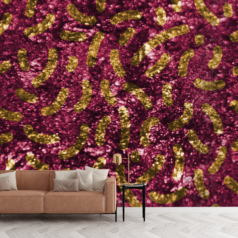Curves Print Foil Wallpaper Mural Contemporary Glitter Wall Art in Dark Color for Home Rose Red Clearhalo 'Wall Decor' 'Wall Mural' 1505968