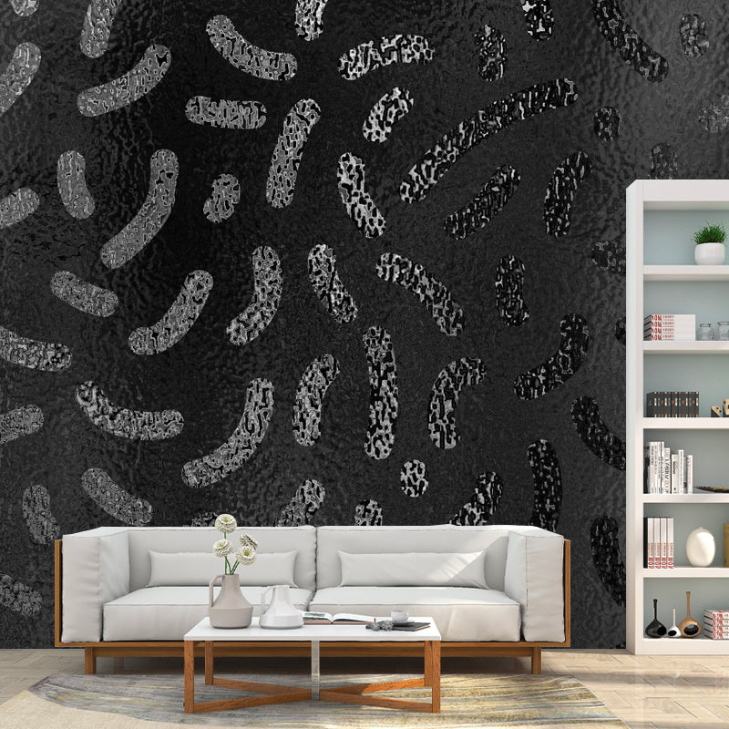 Curves Print Foil Wallpaper Mural Contemporary Glitter Wall Art in Dark Color for Home Black Clearhalo 'Wall Decor' 'Wall Mural' 1505973