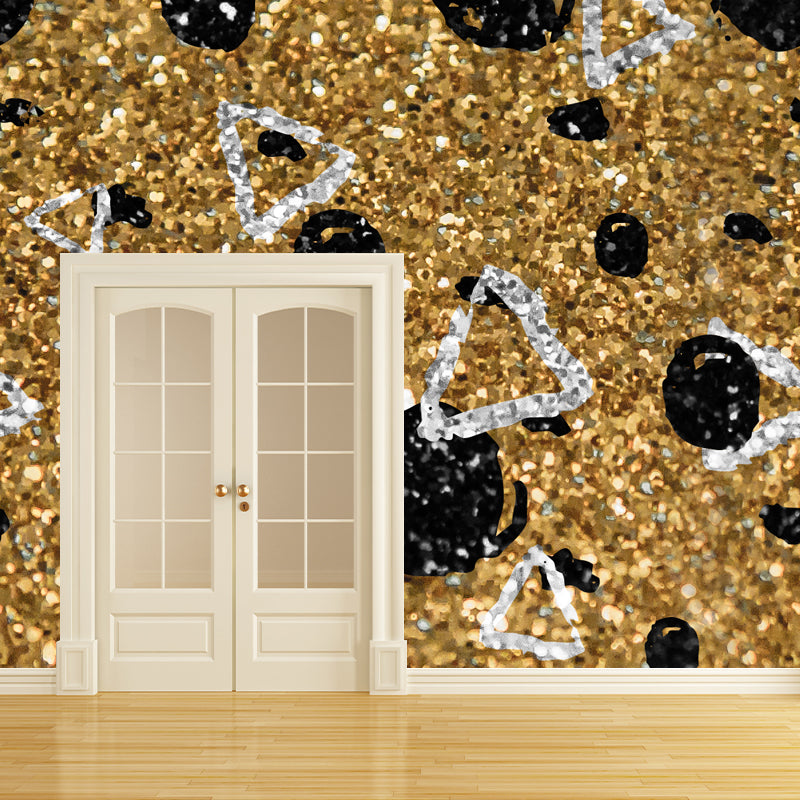 Custom Illustration Artistry Mural with Foil Geometric Shapes Pattern in Pastel Color Gold Clearhalo 'Wall Decor' 'Wall Mural' 1505983