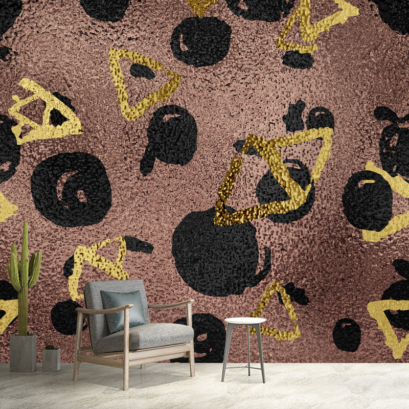 Custom Illustration Artistry Mural with Foil Geometric Shapes Pattern in Pastel Color Brown Clearhalo 'Wall Decor' 'Wall Mural' 1505988