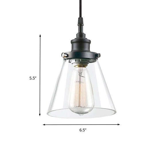 Black 1 Light Ceiling Pendant Light Industrial Clear Glass Cone Shade Hanging Lamp for Kitchen Clearhalo 'Ceiling Lights' 'Glass shade' 'Glass' 'Industrial Pendants' 'Industrial' 'Middle Century Pendants' 'Pendant Lights' 'Pendants' 'Tiffany' Lighting' 150598