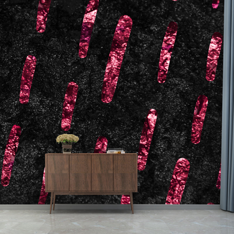 Full-Size Stripes Wall Mural Modern Trendy Foil Wall Art in Dark Color for Living Room Pink Clearhalo 'Wall Decor' 'Wall Mural' 1506018