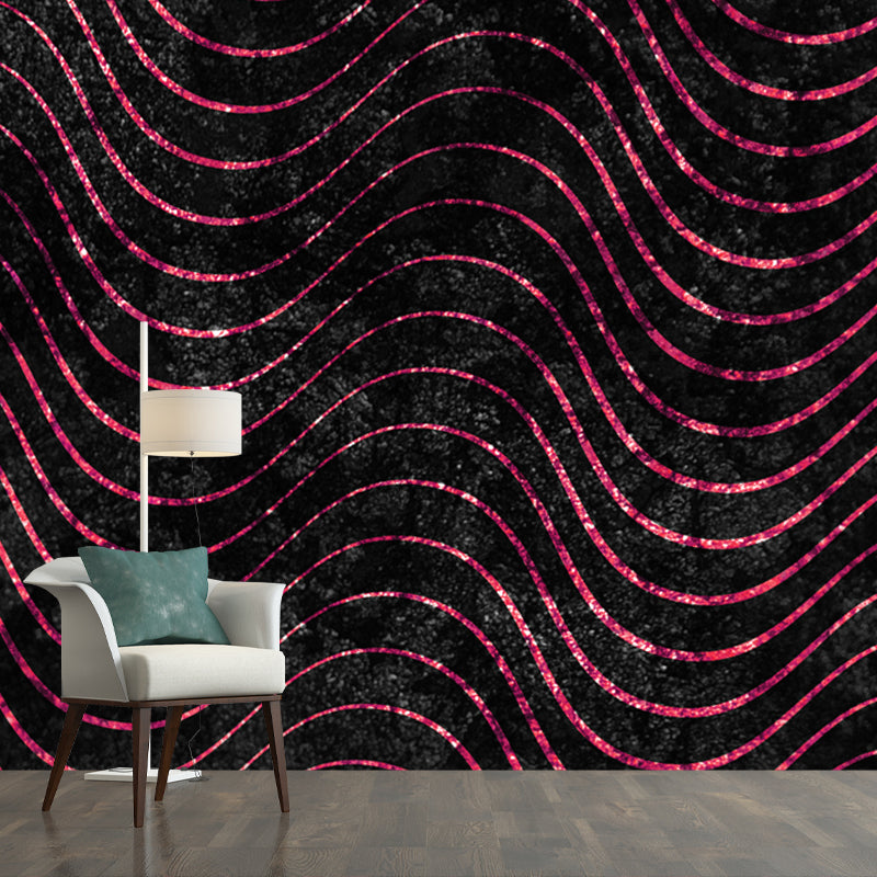 Large Modern Art Mural Dark Color Wavy Lines Foil Wall Covering, Made to Measure Clearhalo 'Wall Decor' 'Wall Mural' 1506029