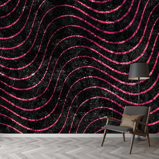 Large Modern Art Mural Dark Color Wavy Lines Foil Wall Covering, Made to Measure Clearhalo 'Wall Decor' 'Wall Mural' 1506030