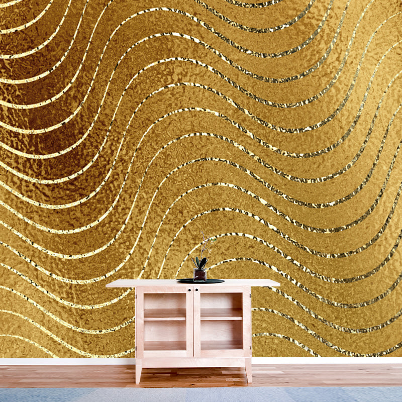 Large Modern Art Mural Dark Color Wavy Lines Foil Wall Covering, Made to Measure Clearhalo 'Wall Decor' 'Wall Mural' 1506035
