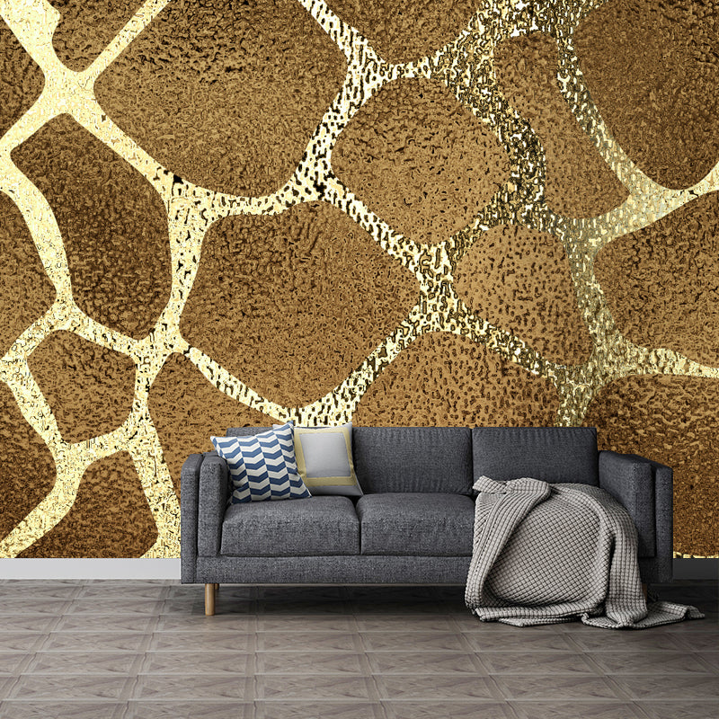 Modern Net Print Foil Mural Wallpaper Dark Color Living Room Wall Decor, Custom Made Gold Clearhalo 'Wall Decor' 'Wall Mural' 1506058