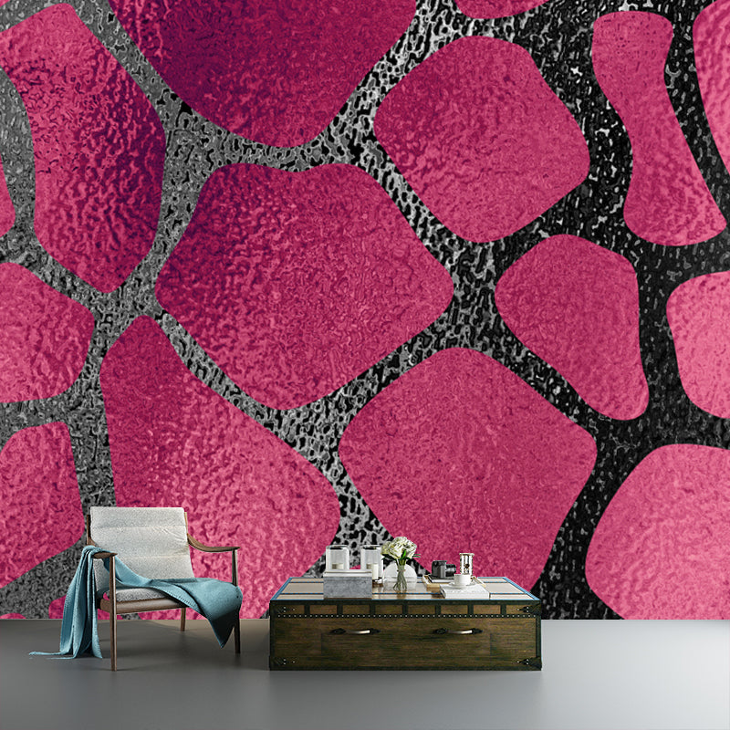 Modern Net Print Foil Mural Wallpaper Dark Color Living Room Wall Decor, Custom Made Rose Red Clearhalo 'Wall Decor' 'Wall Mural' 1506063