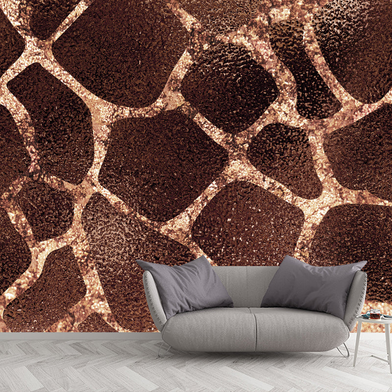 Modern Net Print Foil Mural Wallpaper Dark Color Living Room Wall Decor, Custom Made Coffee Clearhalo 'Wall Decor' 'Wall Mural' 1506068