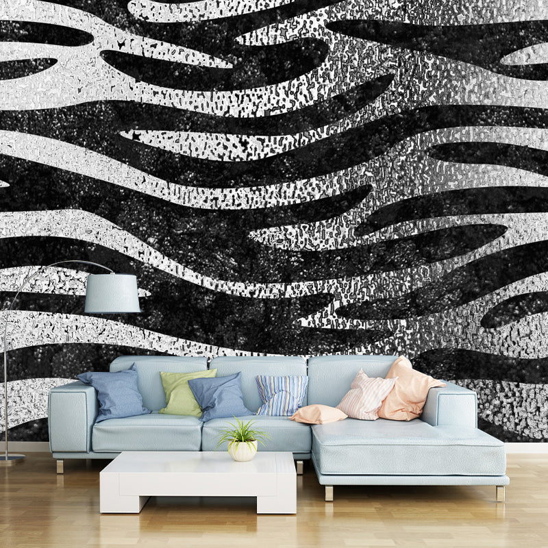 Zebra Print Foil Wall Mural Modern Glittering Wall Covering in Dark Color for Home Black Clearhalo 'Wall Decor' 'Wall Mural' 1506073