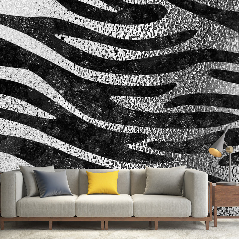 Zebra Print Foil Wall Mural Modern Glittering Wall Covering in Dark Color for Home Clearhalo 'Wall Decor' 'Wall Mural' 1506074