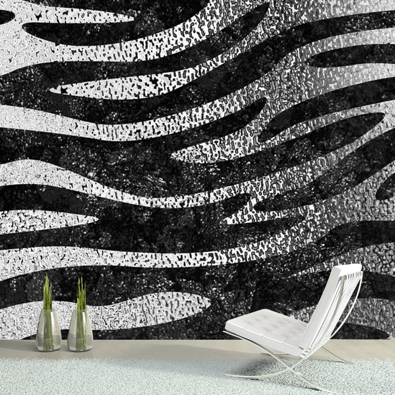 Zebra Print Foil Wall Mural Modern Glittering Wall Covering in Dark Color for Home Clearhalo 'Wall Decor' 'Wall Mural' 1506075