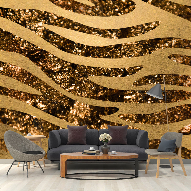 Zebra Print Foil Wall Mural Modern Glittering Wall Covering in Dark Color for Home Gold Clearhalo 'Wall Decor' 'Wall Mural' 1506083