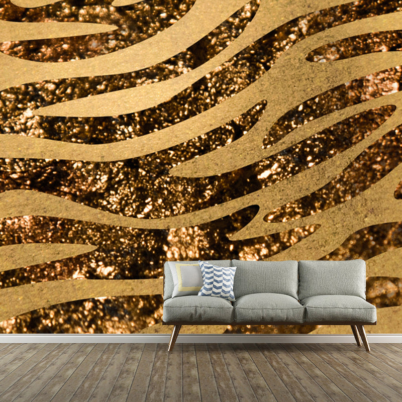 Zebra Print Foil Wall Mural Modern Glittering Wall Covering in Dark Color for Home Clearhalo 'Wall Decor' 'Wall Mural' 1506084