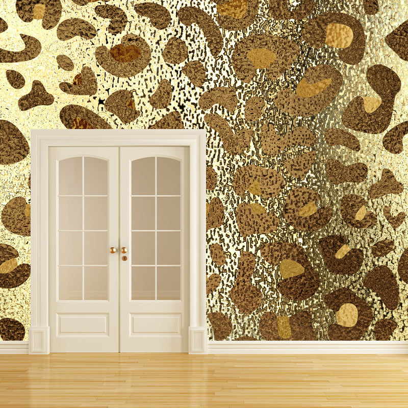 Trendy Leopard Print Foil Mural Bright Color Moisture Resistant Wall Decor for Living Room Gold Clearhalo 'Wall Decor' 'Wall Mural' 1506103
