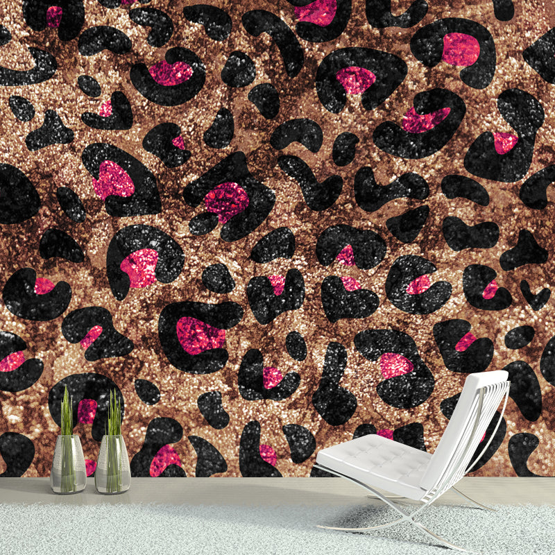 Trendy Leopard Print Foil Mural Bright Color Moisture Resistant Wall Decor for Living Room Brown Clearhalo 'Wall Decor' 'Wall Mural' 1506108