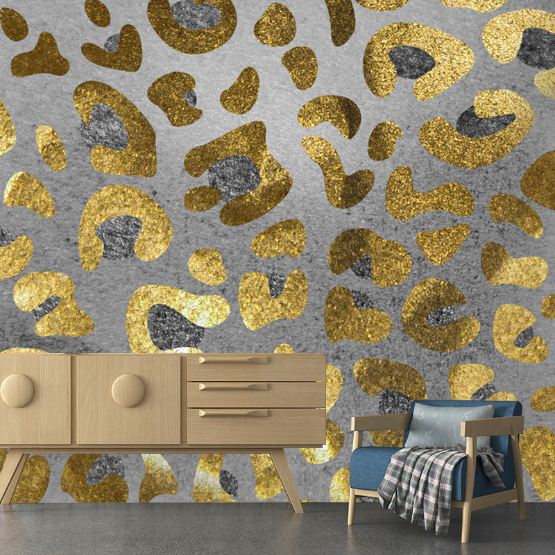 Trendy Leopard Print Foil Mural Bright Color Moisture Resistant Wall Decor for Living Room Grey Clearhalo 'Wall Decor' 'Wall Mural' 1506113