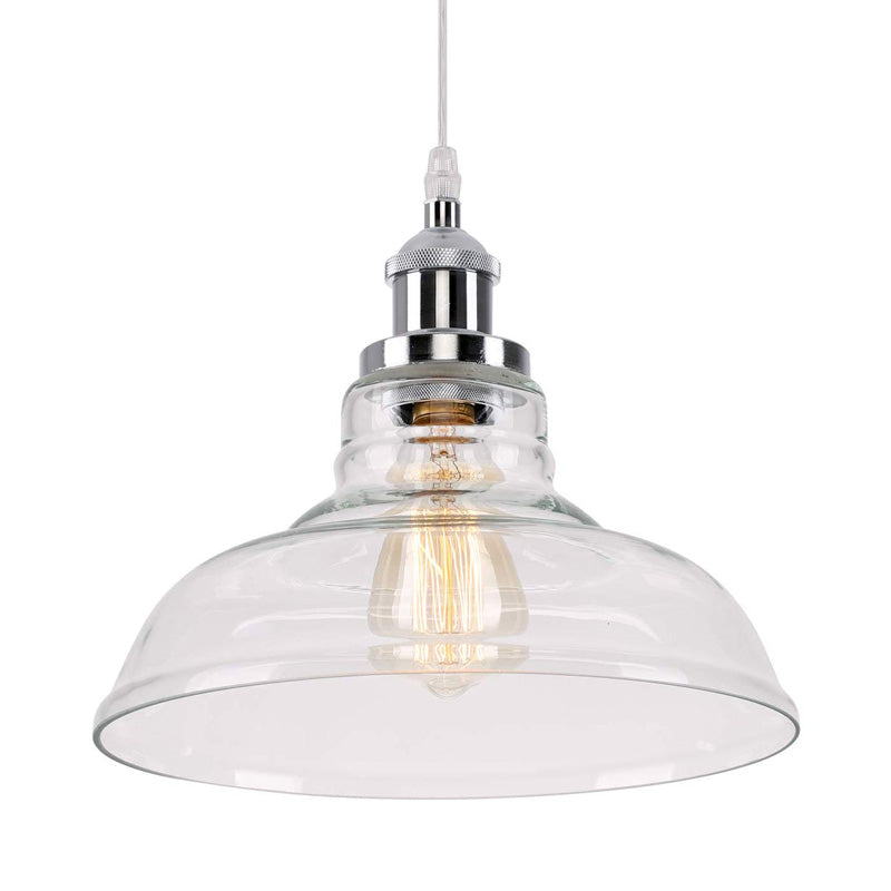 1 Light Barn Ceiling Pendant Light Vintage Chrome Clear Glass Hanging Lamp for Kitchen Clearhalo 'Ceiling Lights' 'Glass shade' 'Glass' 'Industrial Pendants' 'Industrial' 'Island Lights' 'Middle Century Pendants' 'Pendant Lights' 'Pendants' 'Tiffany' Lighting' 150638