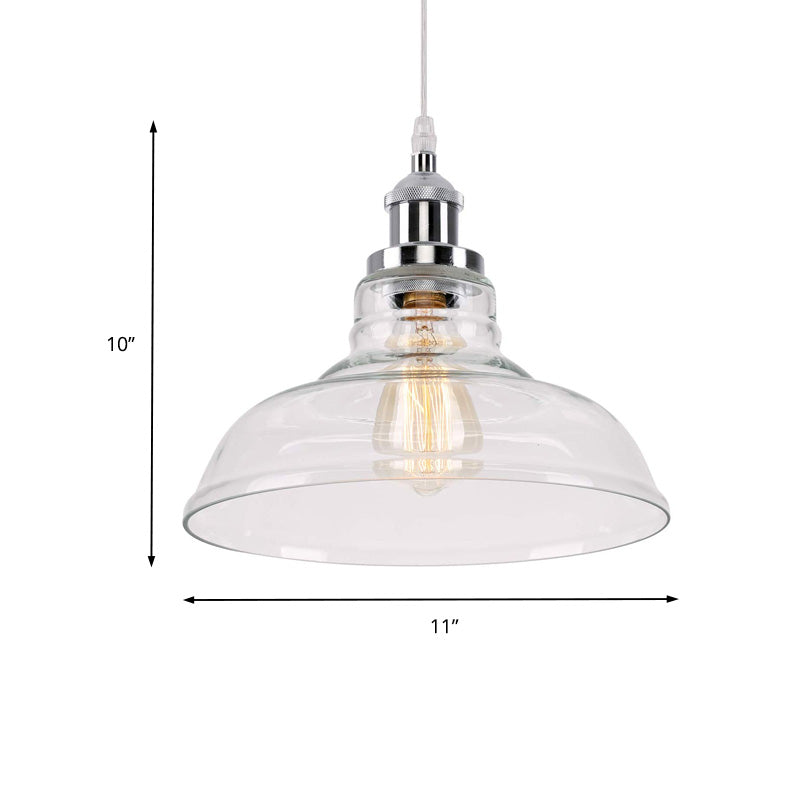 1 Light Barn Ceiling Pendant Light Vintage Chrome Clear Glass Hanging Lamp for Kitchen Clearhalo 'Ceiling Lights' 'Glass shade' 'Glass' 'Industrial Pendants' 'Industrial' 'Island Lights' 'Middle Century Pendants' 'Pendant Lights' 'Pendants' 'Tiffany' Lighting' 150639