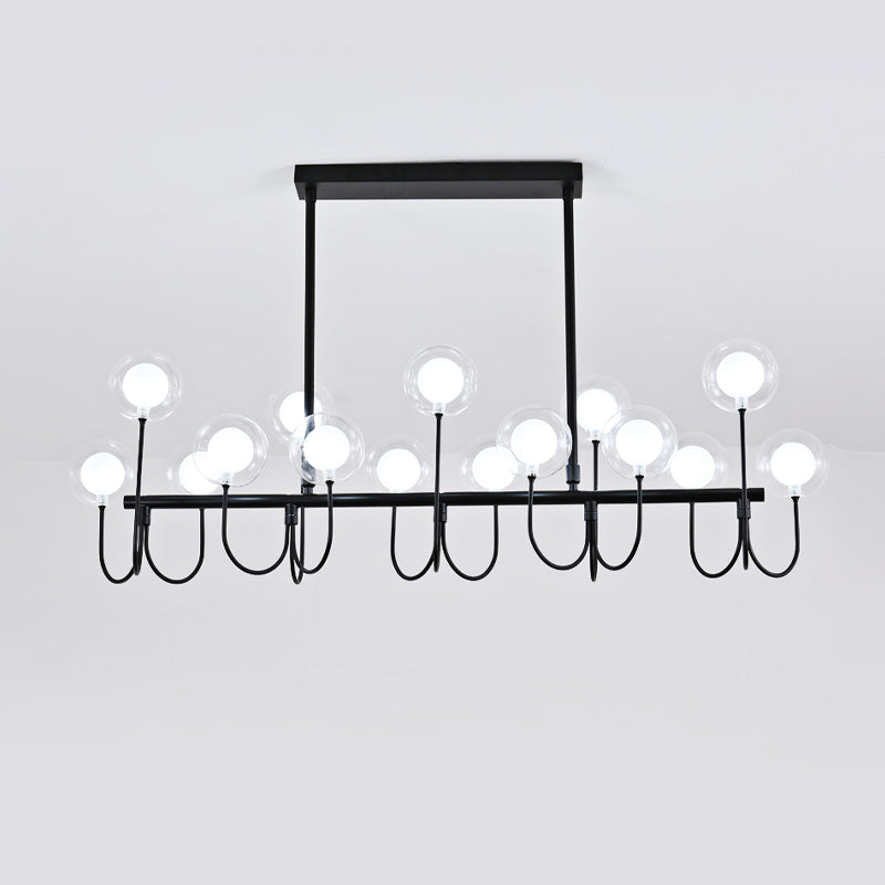 Clear Glass Globe Island Pendant Modern 15-Light Black Ceiling Light with Adjustable Hanging Cord Clearhalo 'Ceiling Lights' 'Glass shade' 'Glass' 'Island Lights' Lighting' 150644
