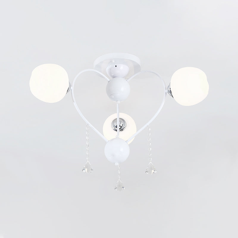 Globe Glass Shade Ceiling Light Fixture with Crystal Drop Rustic Metal 3/6/10 Heads Black/White Living Room Semi Flush Mount Light Clearhalo 'Ceiling Lights' 'Close To Ceiling Lights' 'Close to ceiling' 'Glass shade' 'Glass' 'Semi-flushmount' Lighting' 150731