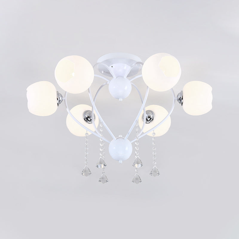 Globe Glass Shade Ceiling Light Fixture with Crystal Drop Rustic Metal 3/6/10 Heads Black/White Living Room Semi Flush Mount Light Clearhalo 'Ceiling Lights' 'Close To Ceiling Lights' 'Close to ceiling' 'Glass shade' 'Glass' 'Semi-flushmount' Lighting' 150734