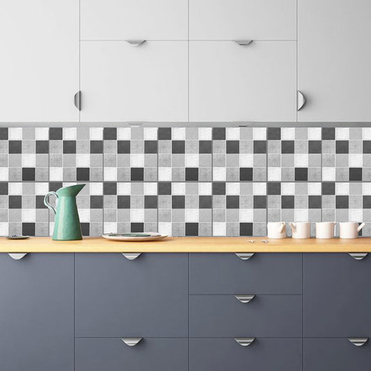 Grey Mosaic Tile Wallpaper Panel Adhesive Modern Kitchen Peel off Wall Covering, 10 Pcs Clearhalo 'Wall Decor' 'Wallpaper' 1507413