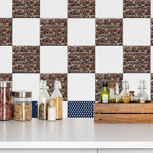 Coffee Brickwork Wallpaper Panels Mosaic Tile Modern Adhesive Wall Decor for Kitchen, 10 Pcs Clearhalo 'Wall Decor' 'Wallpaper' 1507423