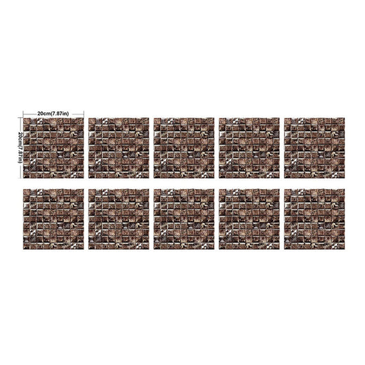 Coffee Brickwork Wallpaper Panels Mosaic Tile Modern Adhesive Wall Decor for Kitchen, 10 Pcs Clearhalo 'Wall Decor' 'Wallpaper' 1507425