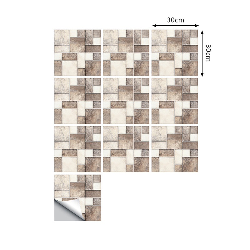 10 Pcs Brick Adhesive Wallpaper Panels Rural Neat Mosaic Tiles Wall Covering in Brown, 9.7-sq ft Clearhalo 'Country wall decor' 'Rustic' 'Wallpaper' Wall Decor' 1507486