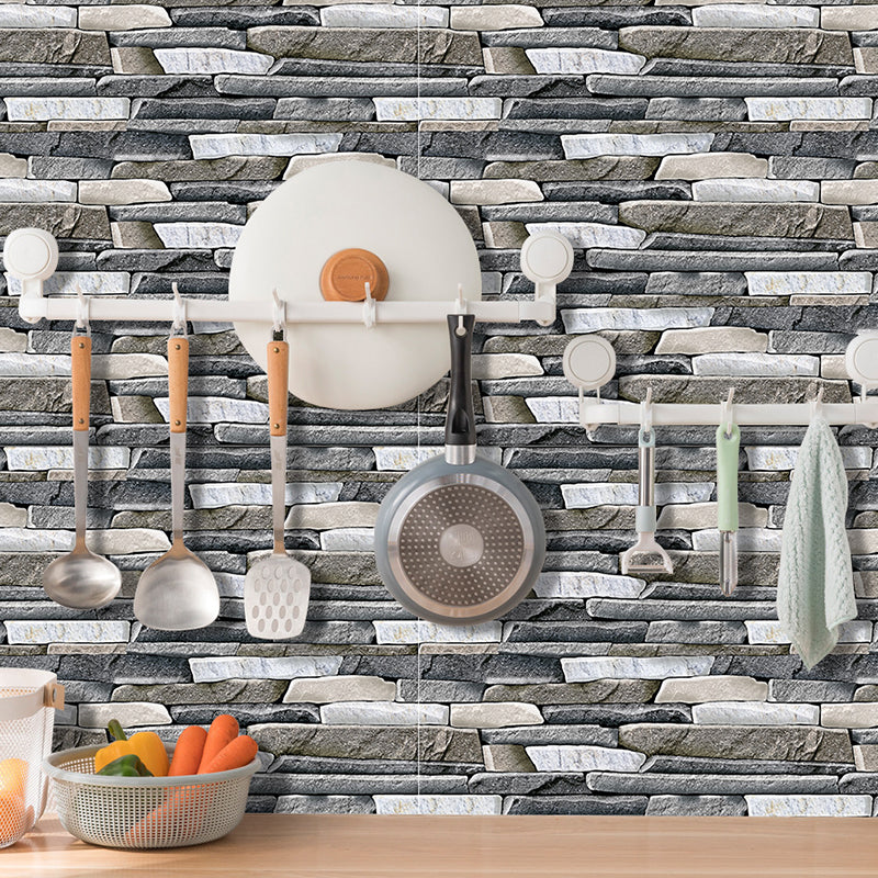 12 Pcs Brick Effect Wallpaper Panels Self Sticking Industrial Kitchen Wall Art, 8' x 4" Grey Clearhalo 'Industrial wall decor' 'Industrial' 'Wallpaper' Wall Decor' 1507487